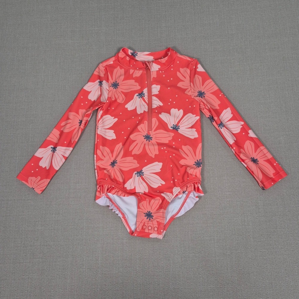 Simple Joys by Carters Baby Girls Floral Long Sleeve Zipper Swimsuit 3T